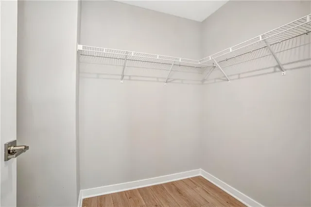 a view of a room with racks on the wall