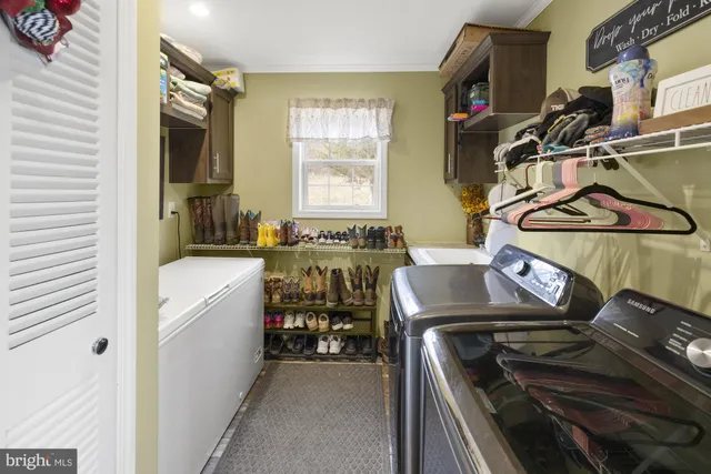 a workspace with furniture and a window