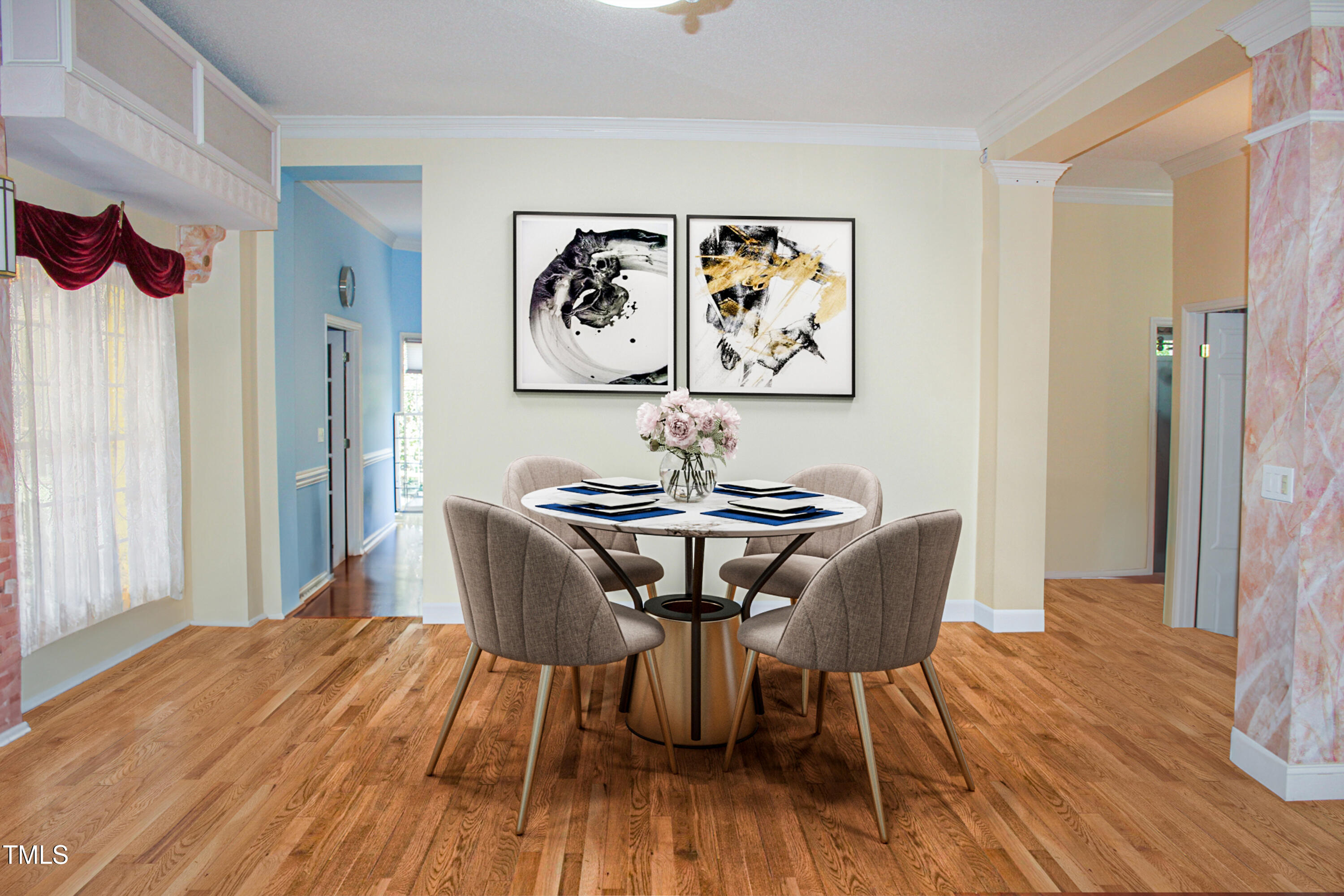 1508 High Holly Lane Raleigh, NC 27614 - Photo 15 of 46 a view of a dining room with furniture and wooden floor