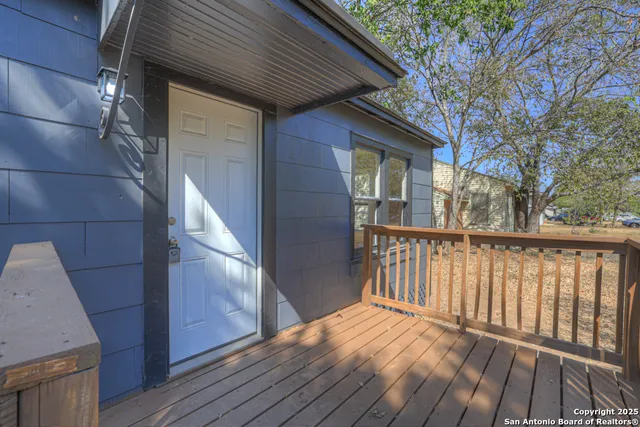 a view of wooden balcony