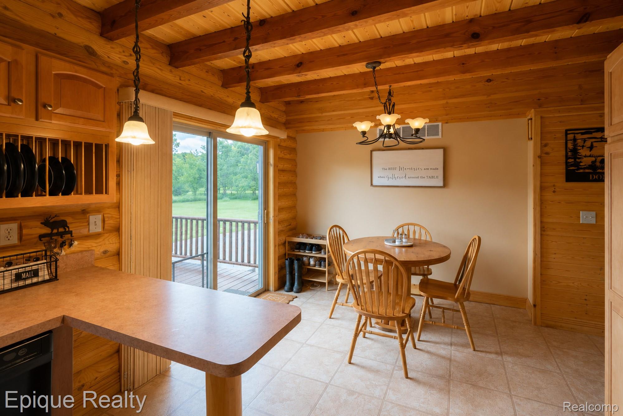 1966 Mayer Road Smiths Creek, MI 48074 - Photo 24 of 38 Open-concept kitchen and dining area featuring wood-finish walls and ceiling beams