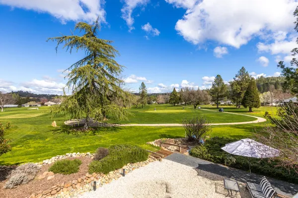 a view of a lake with a big yard