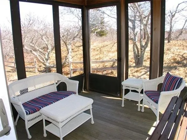a living room with a large window