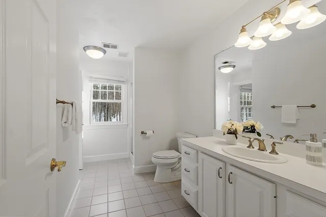 a bathroom with a sink a toilet and a mirror