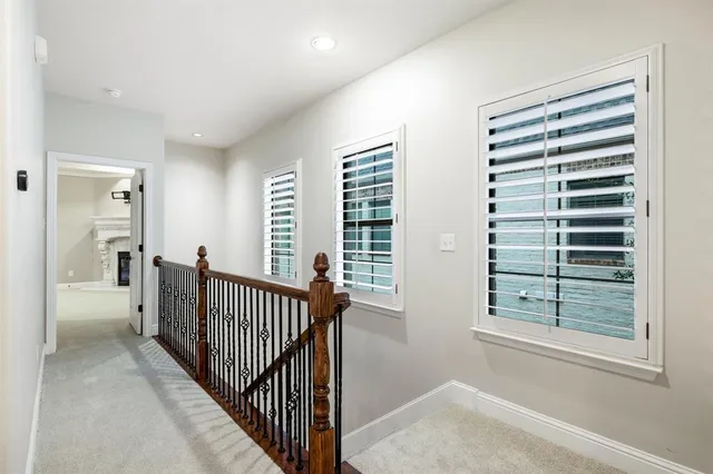 a garden view with a seating space