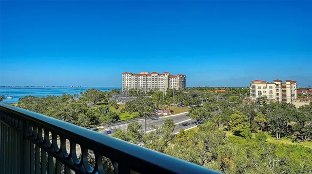 a view of a city from a balcony