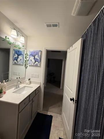 a bathroom with a sink and mirror