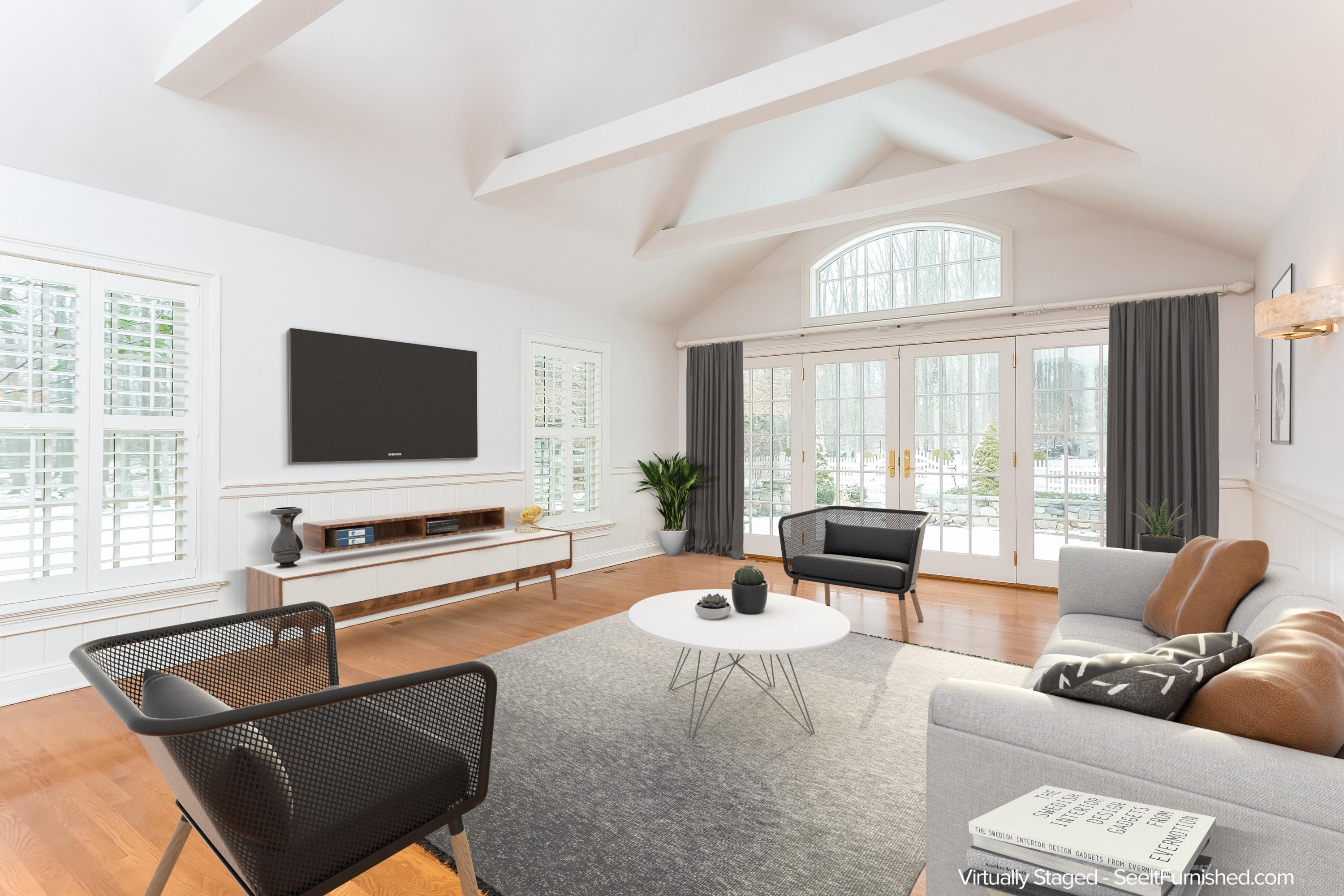 183 Turtle Back Road New Canaan, CT 06840 - Photo 22 of 53 a living room with furniture and a flat screen tv