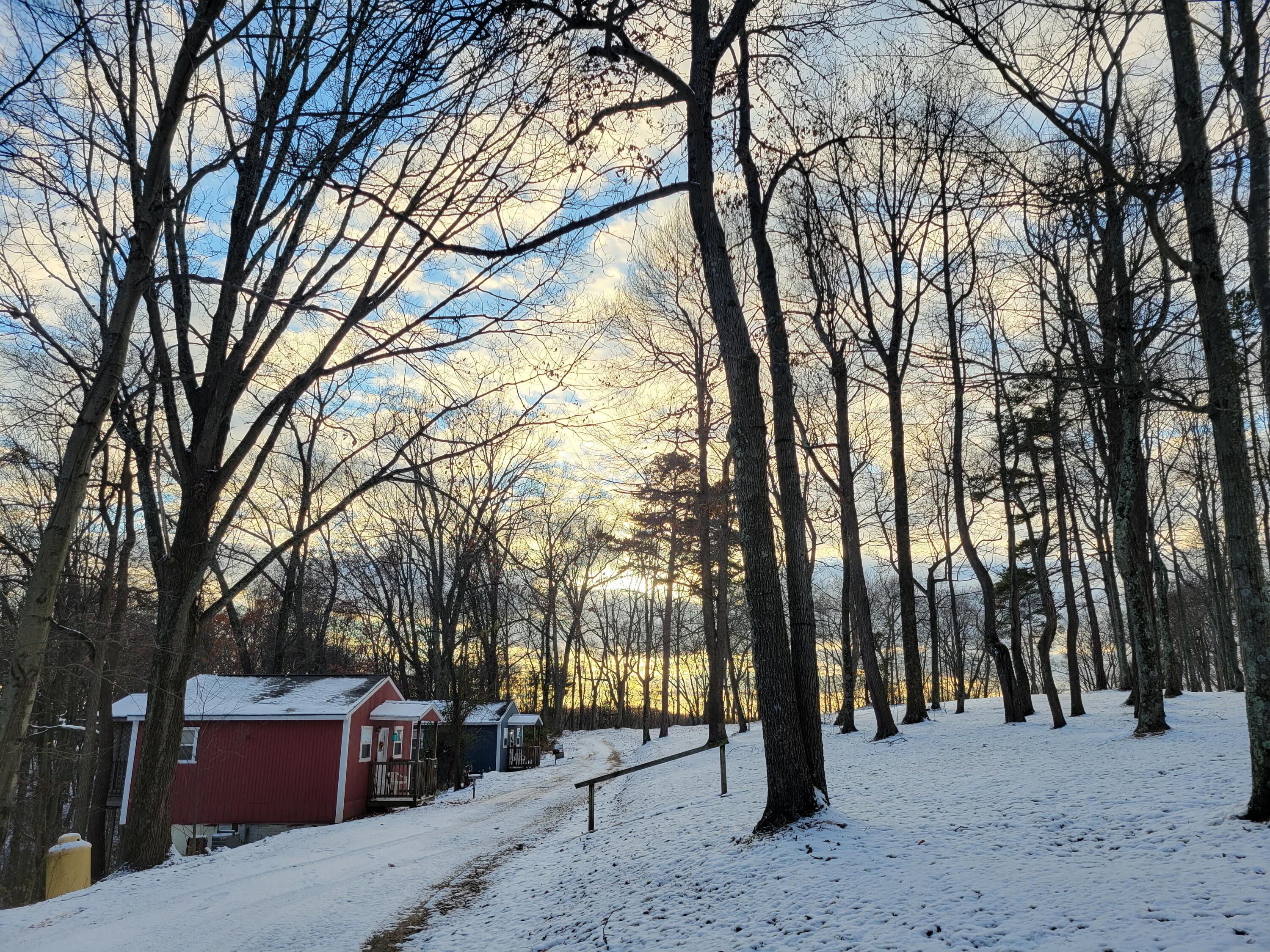 Winter view of cabins