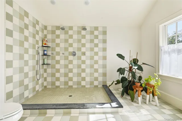 a bathroom with a toilet and a shower