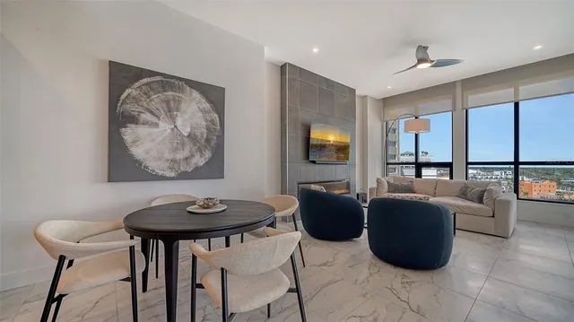 a view of a livingroom with furniture and a table