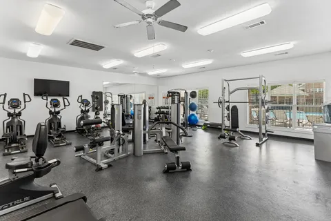 a view of a room with gym equipment