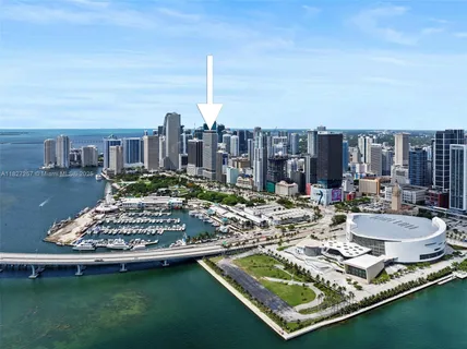 a view of a lake with a city