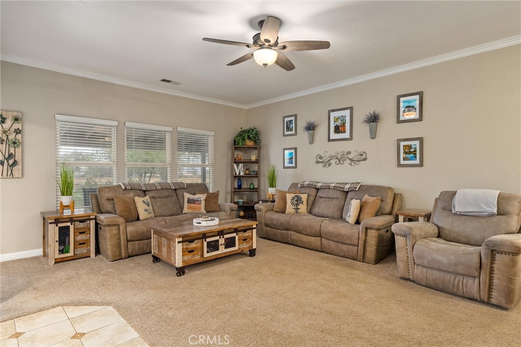 3385 Keefer Road Chico, CA 95973 - Photo 6 of 40 a living room with furniture ceiling fan and a large window
