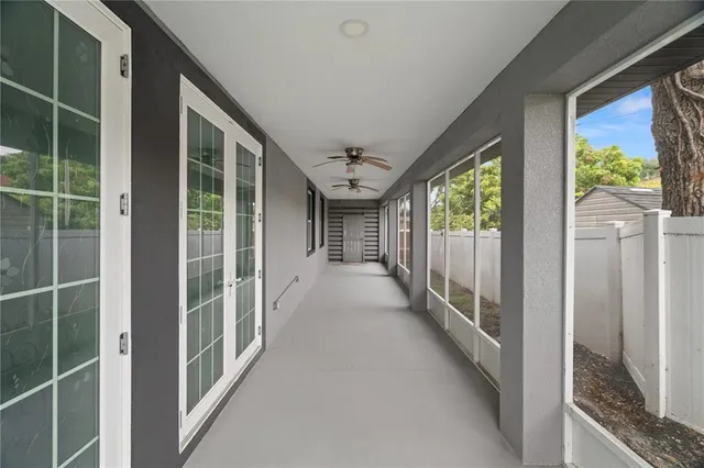 a view of gallery with windows