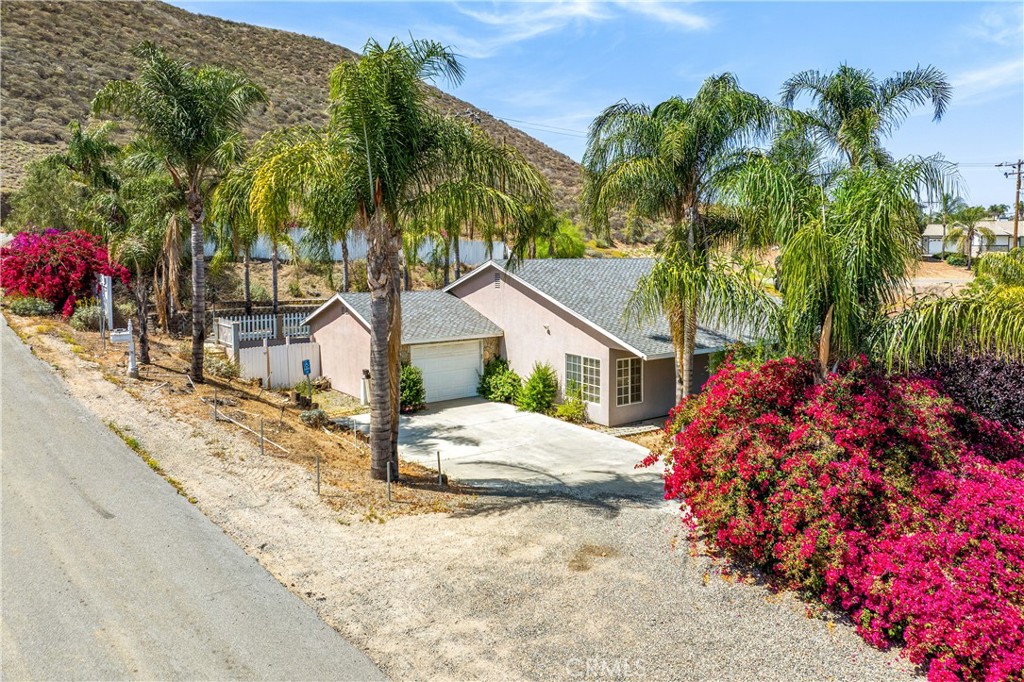 a front view of a house with a yard and tree