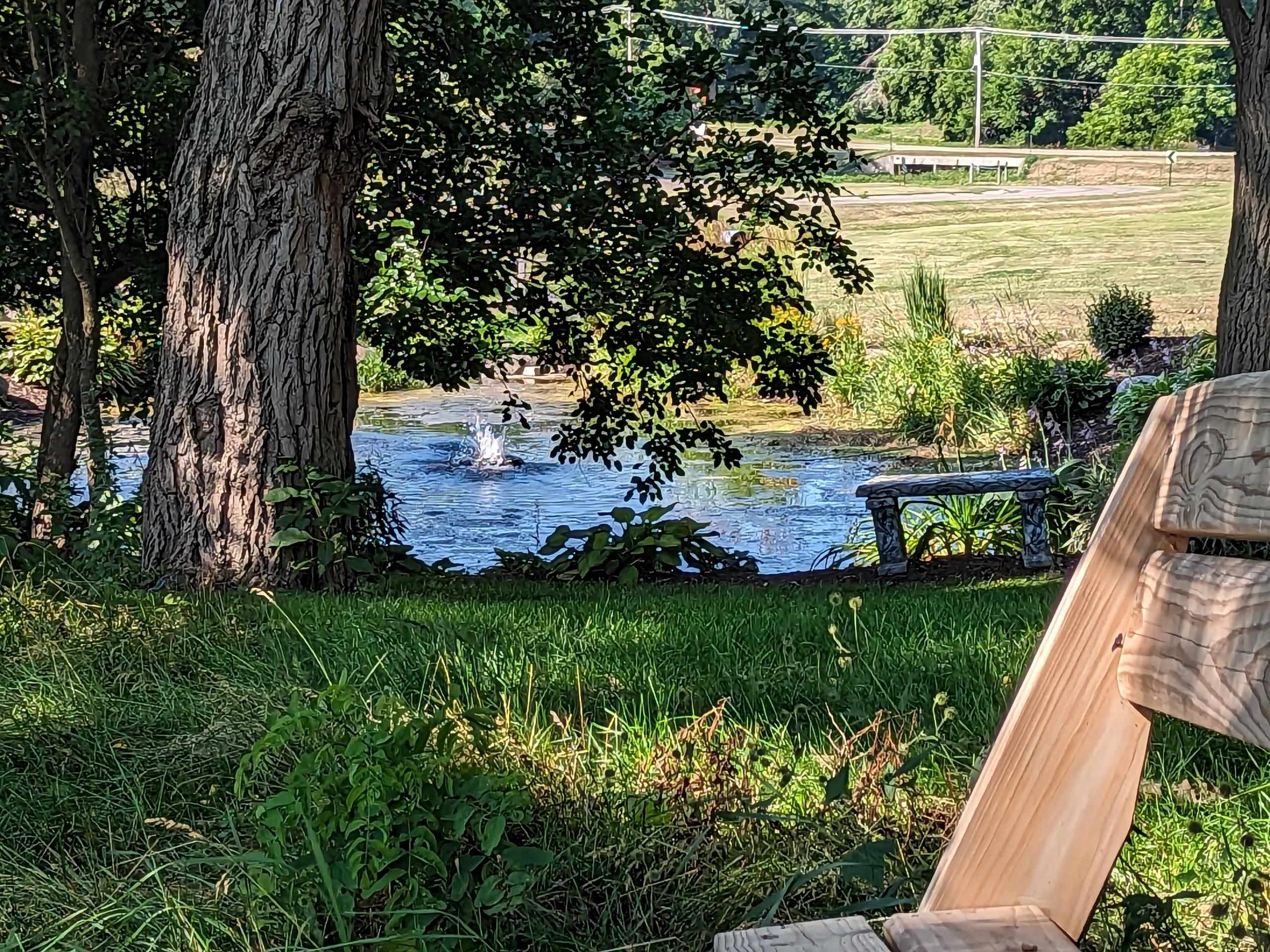 a view of a garden with lake view