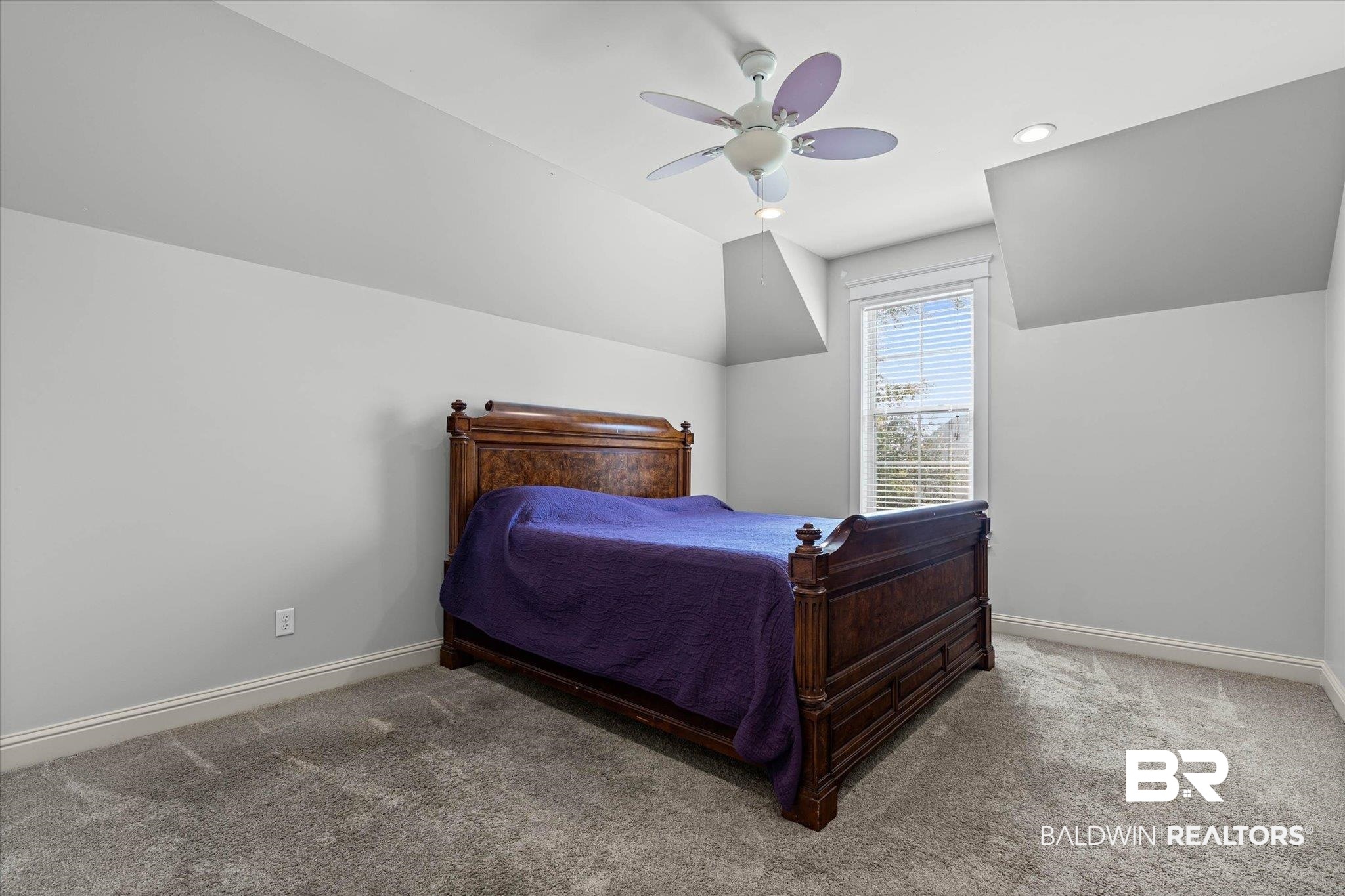 7676 Rockstone Lane Mobile, AL 36695 - Photo 28 of 47 Carpeted bedroom with vaulted ceiling, recessed lighting, and a ceiling fan