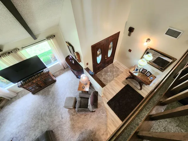 a view of a garage with furniture