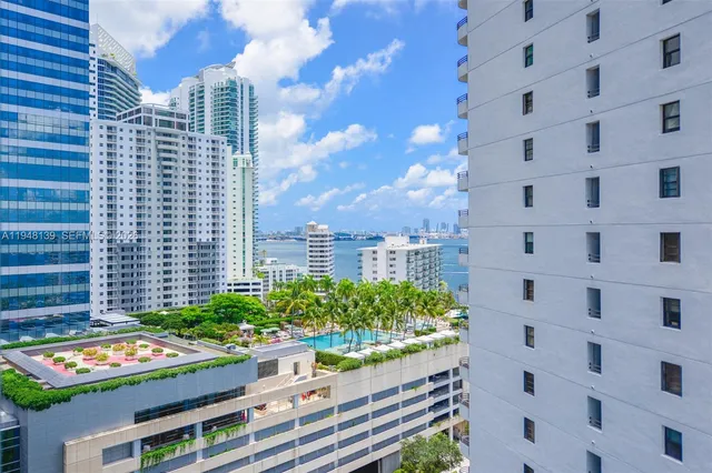 a city view with tall buildings