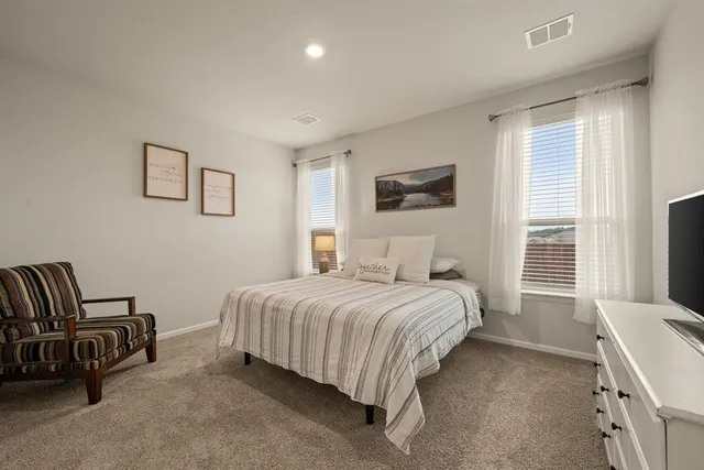 a bedroom with a bed and a couch