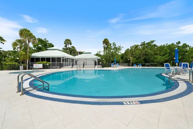 an aerial view of a swimming pool