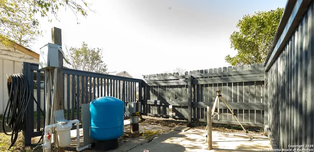 a view of a balcony with an outdoor space