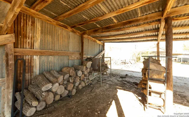 a view of a porch with seating space