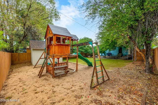 a view of a park with slide