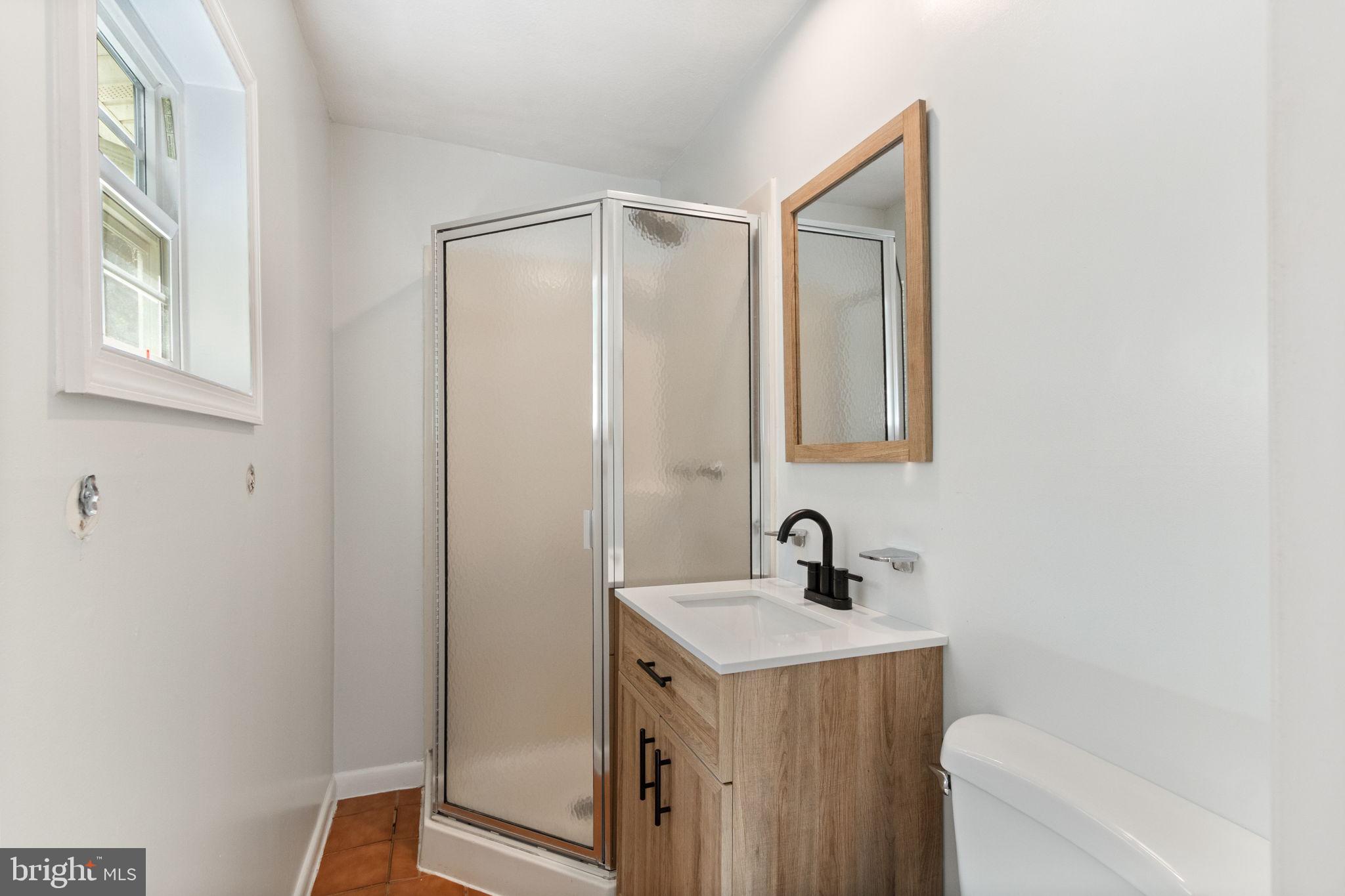 6035 Towles Mill Road Partlow, VA 22534 - Photo 31 of 66 a bathroom with a sink a mirror and a shower