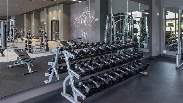 a room with gym equipment