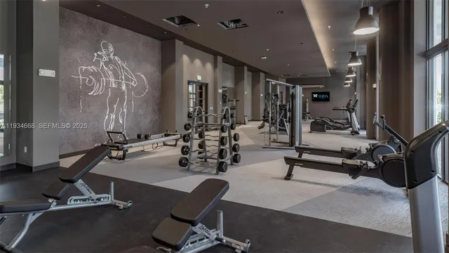 a view of a room with gym equipment