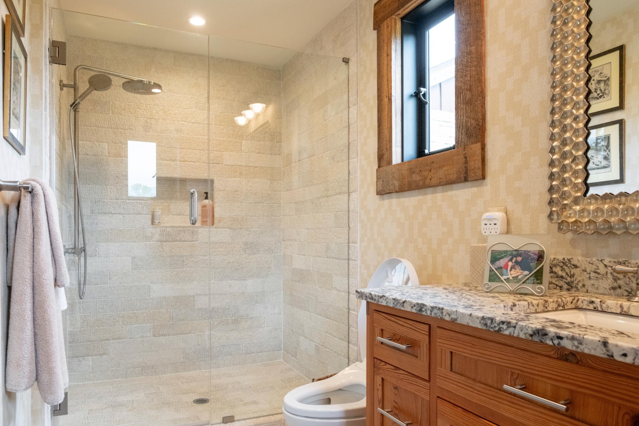 6971 West Cove Road Chickamauga, GA 30707 - Photo 46 of 100 a bathroom with a granite countertop sink a toilet and shower