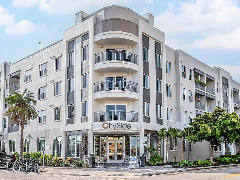 a front view of a multi story building