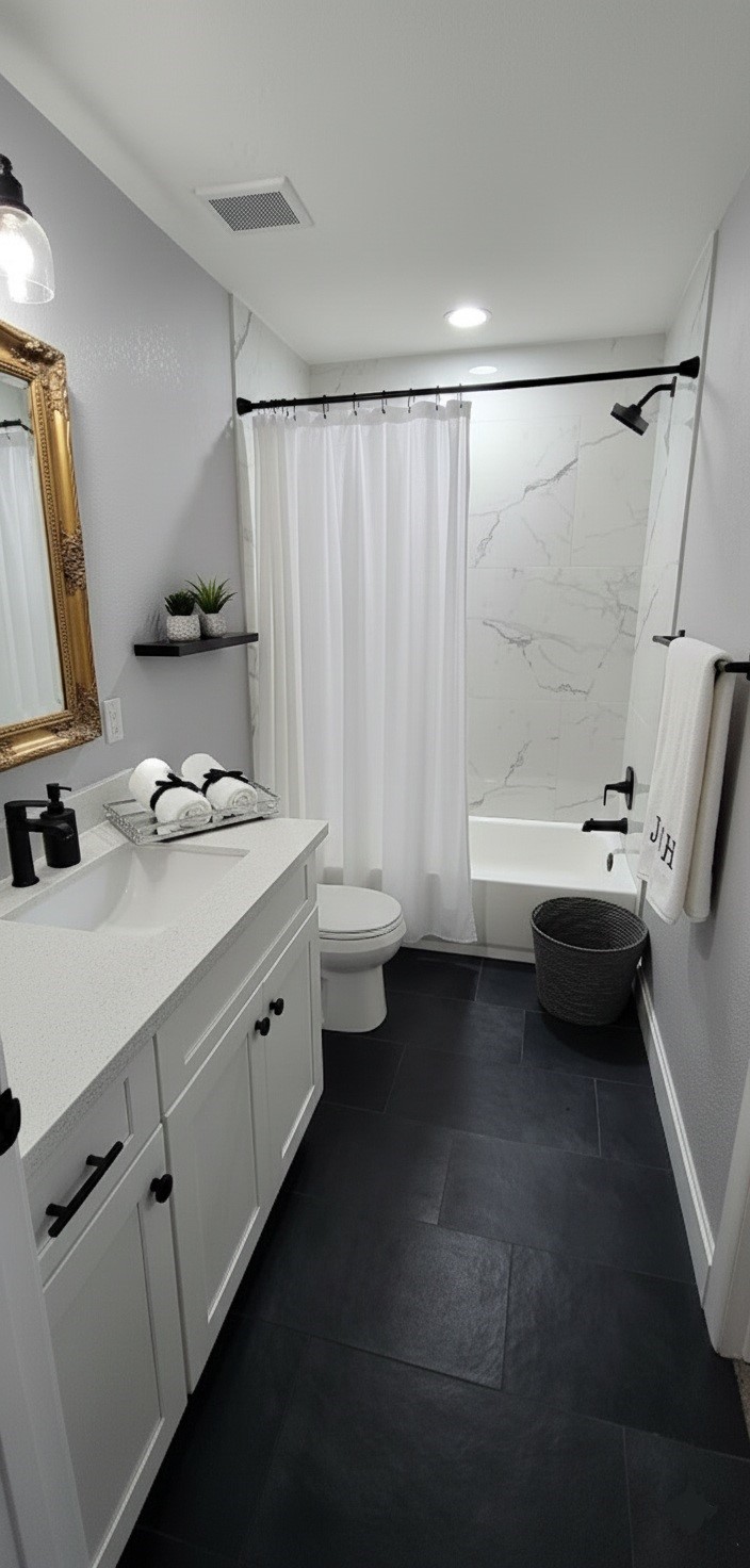 6502 Trail Valley Way Houston, TX 77086 - Photo 18 of 24 a bathroom with a double vanity sink and a mirror