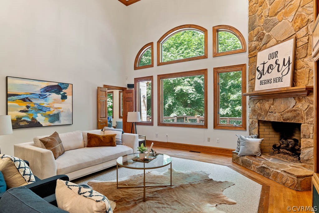 4110 Reeds Landing Circle Midlothian, VA 23113 - Photo 25 of 50 a living room with furniture a fireplace and a large window