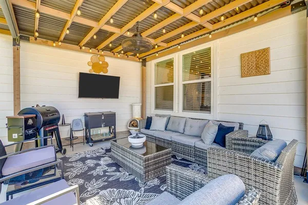 a outdoor living space with furniture