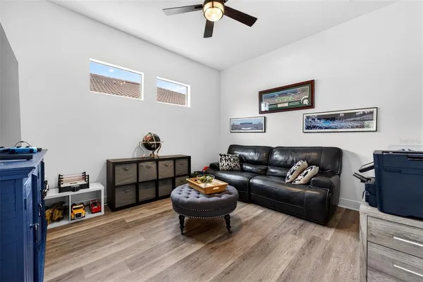 a bedroom with a bed and furniture