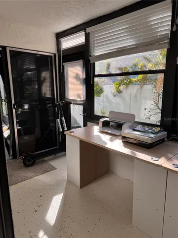 a room with table and window