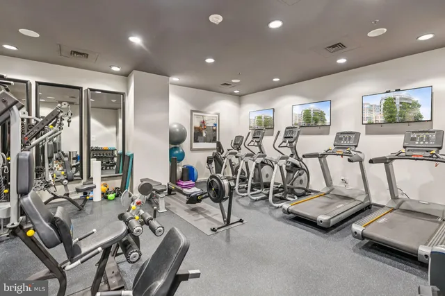 a view of a room with gym equipment
