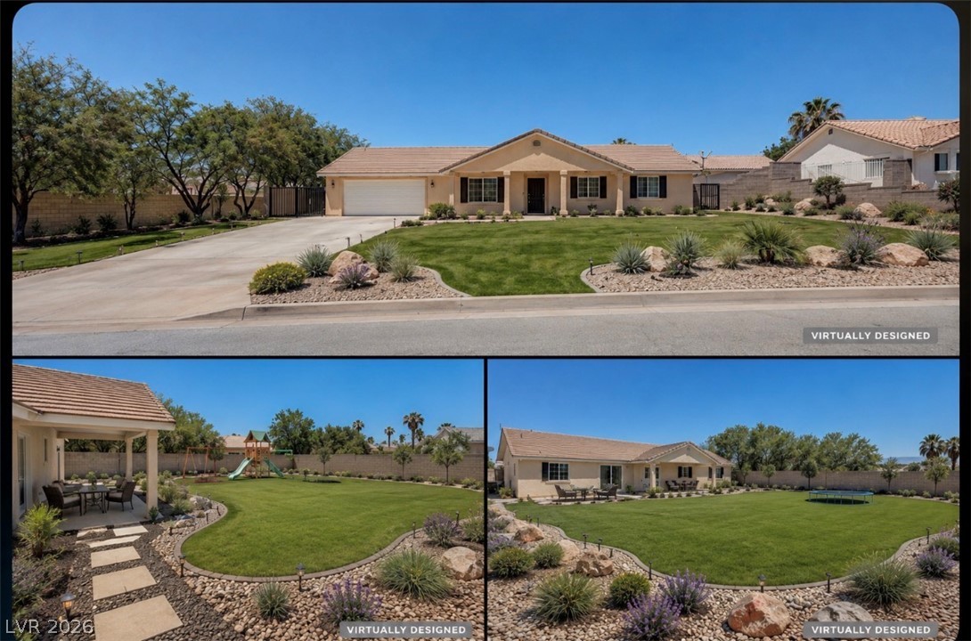 1272 Liston Avenue Logandale, NV 89021 - Photo 2 of 61 A well-maintained lawn and desert-friendly landscaping adorn this inviting single-story residence.