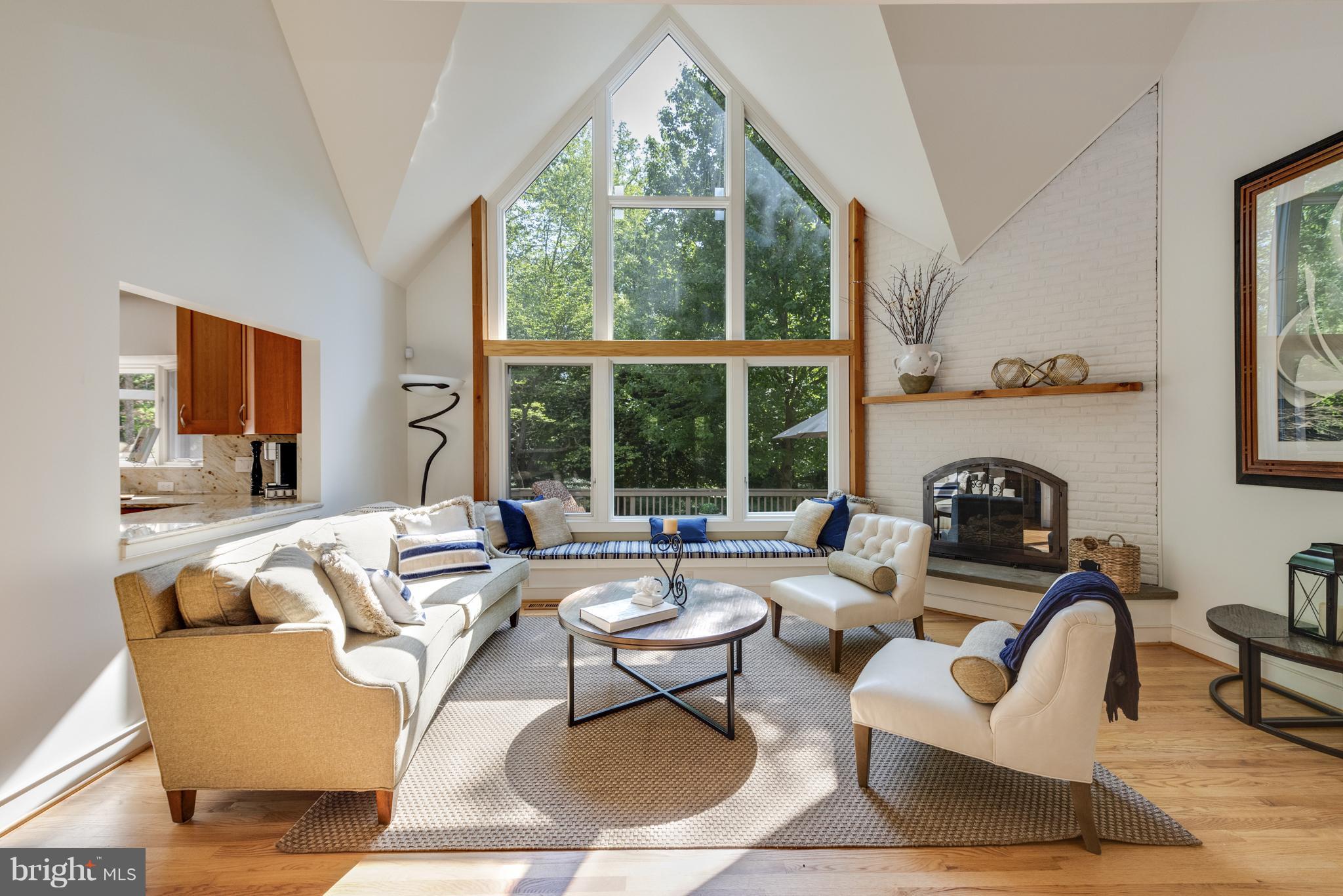 Living Room with Brick Fireplace
