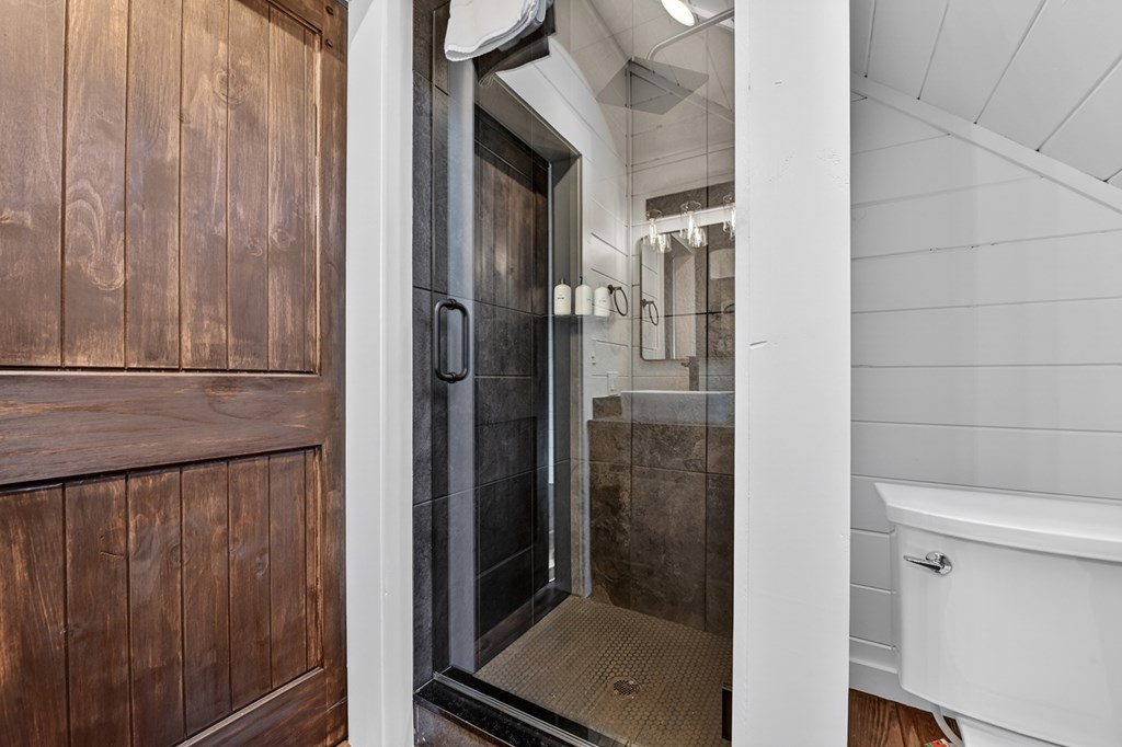 427 Green Ridge Road Blue Ridge, GA 30513 - Photo 30 of 53 a bathroom with a glass shower door