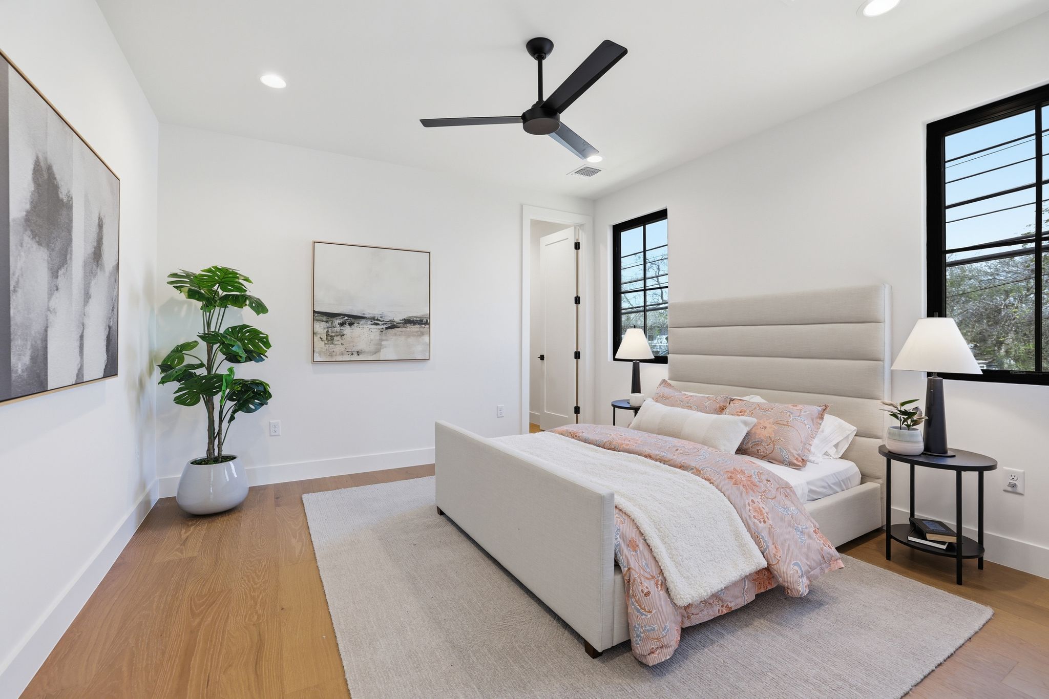 4500 Jinx Avenue Austin, TX 78745 - Photo 29 of 40 Bedroom featuring ceiling fan, light wood finished floors, and recessed lighting