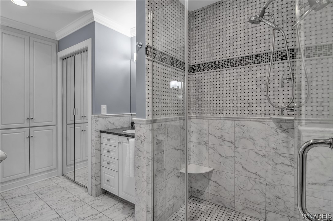 5555 Kraus Road Clarence, NY 14031 - Photo 26 of 50 En-Suite Master Bathroom Marble Shower