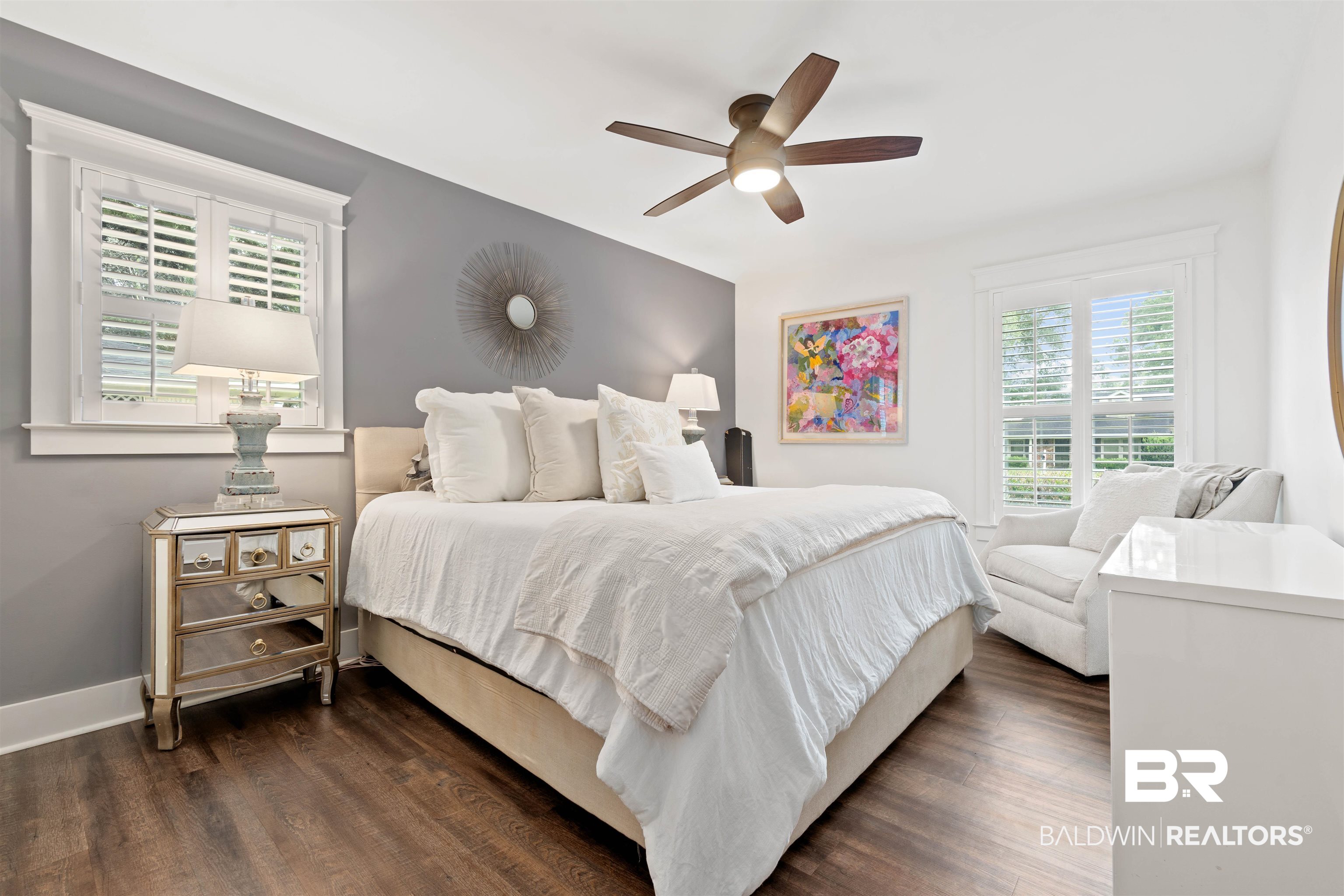 3808 Claridge Road North Mobile, AL 36608 - Photo 26 of 43 Bedroom featuring dark hardwood / wood-style flooring and ceiling fan