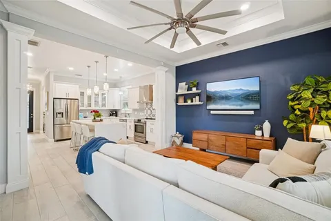 a room with furniture and a mirror