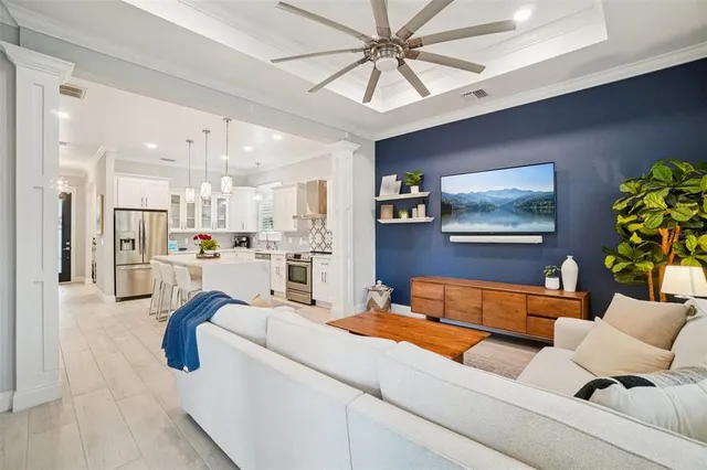 a room with furniture and a mirror