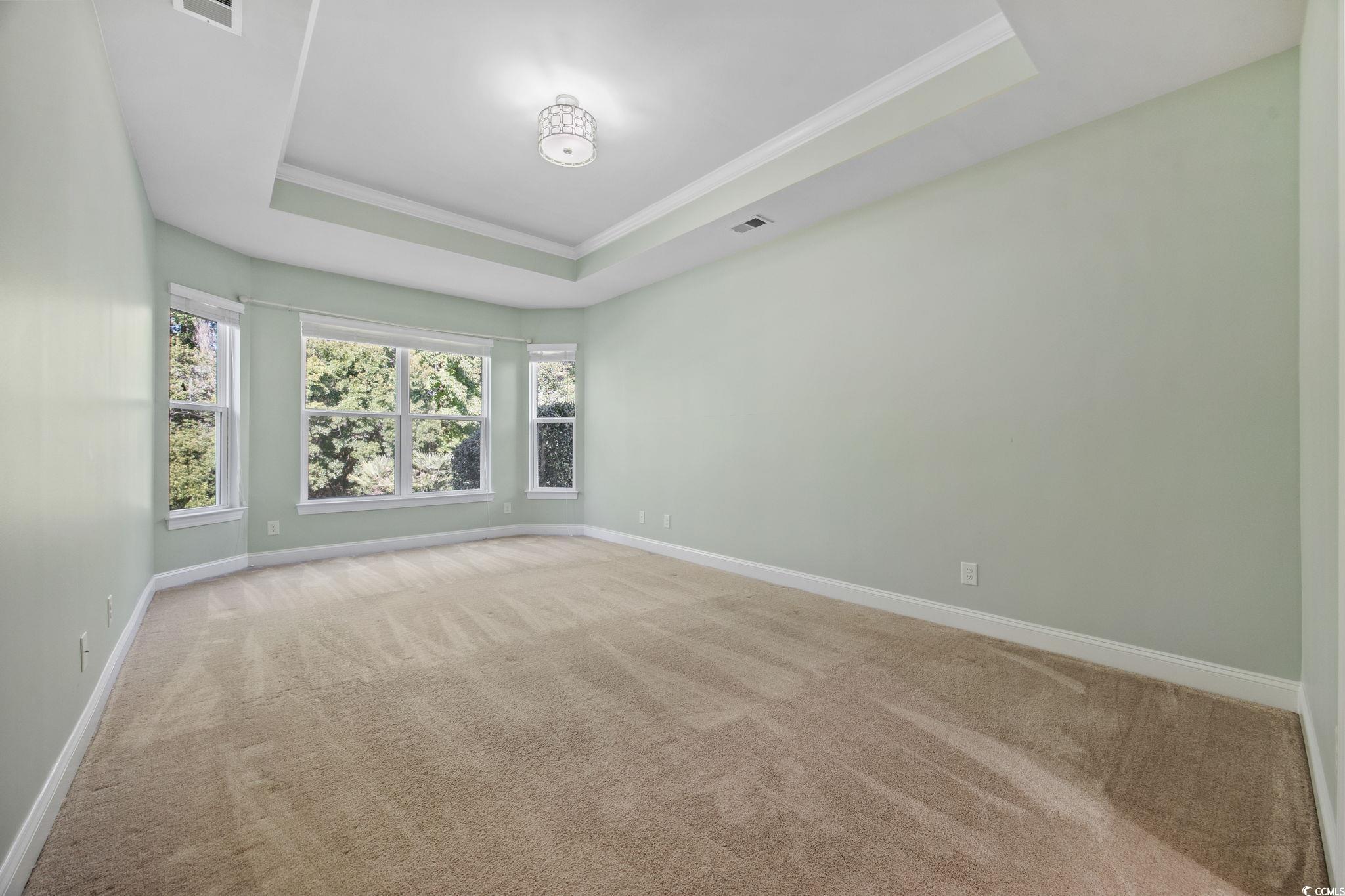 1900 Bluff Drive Myrtle Beach, SC 29577 - Photo 12 of 38 Spare room featuring a tray ceiling, light colored carpet, and ornamental molding