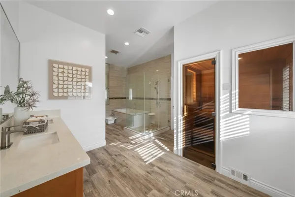 a view of a garden with an outdoor space